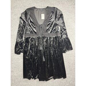 Torrid Dress Womens 1X Black Velvet Long Sleeve Boho Tassel Tie 14-16